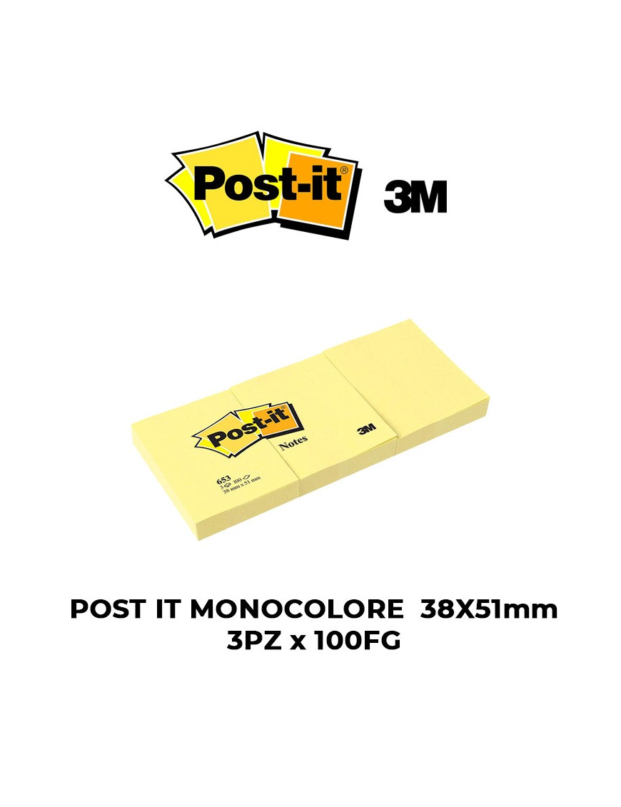 BLOCCO POST-IT ADESIVO DA 3x100FG 38X51 MM MONOCOLORE