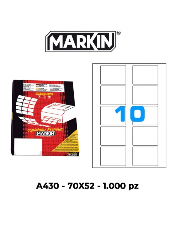 ETICHETTE ADESIVE MARKIN A430 70 X52 MM FORM A4 FOGLIO 100
