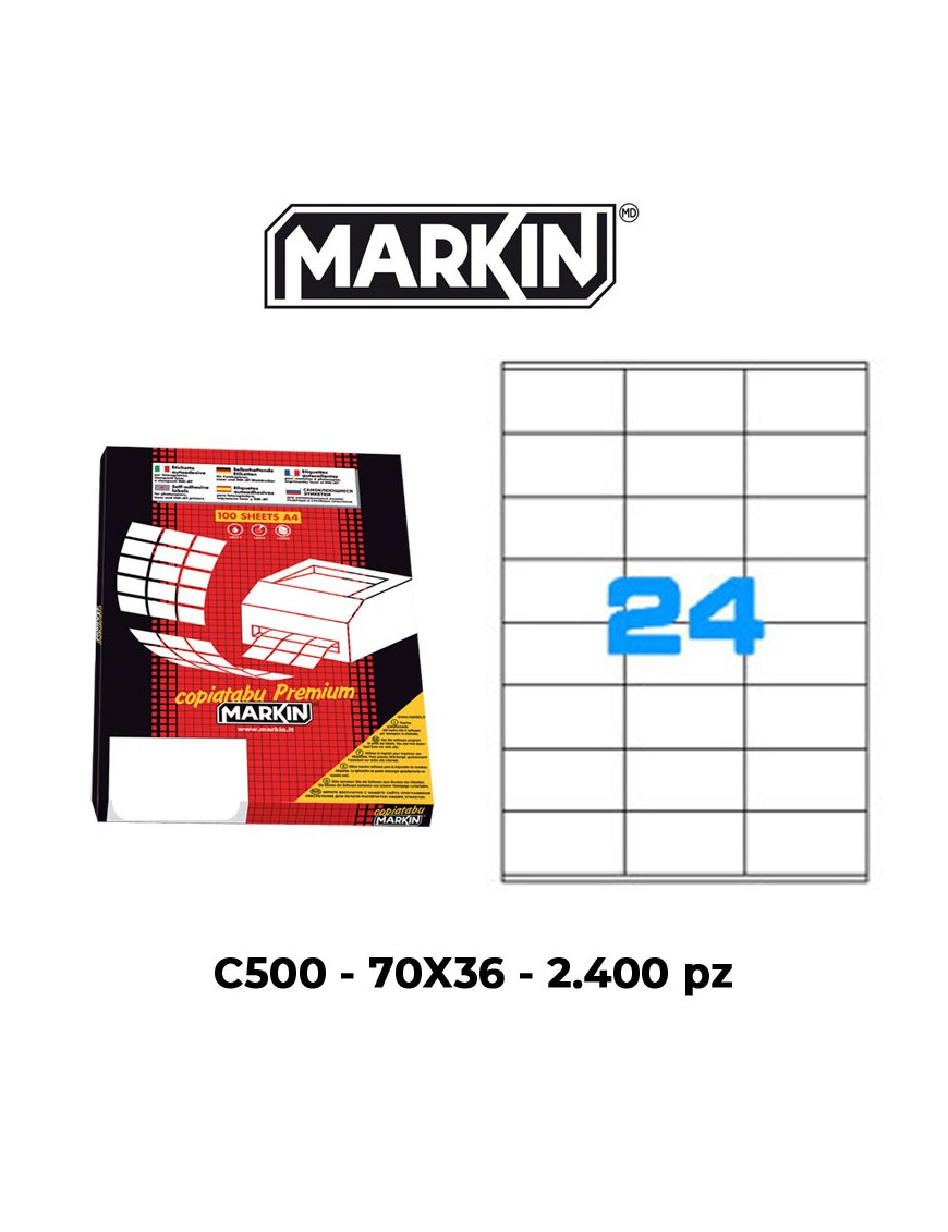 ETICHETTE ADESIVE MARKIN C500 70X36 MM FORM A4 FOGLI 100