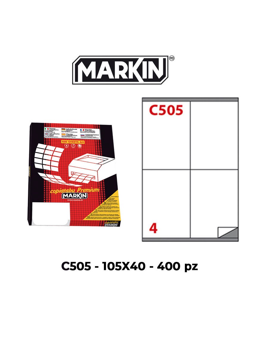 ETICHETTE ADESIVE MARKIN C505 105X40 MM FORM A4 FOGLIO 100