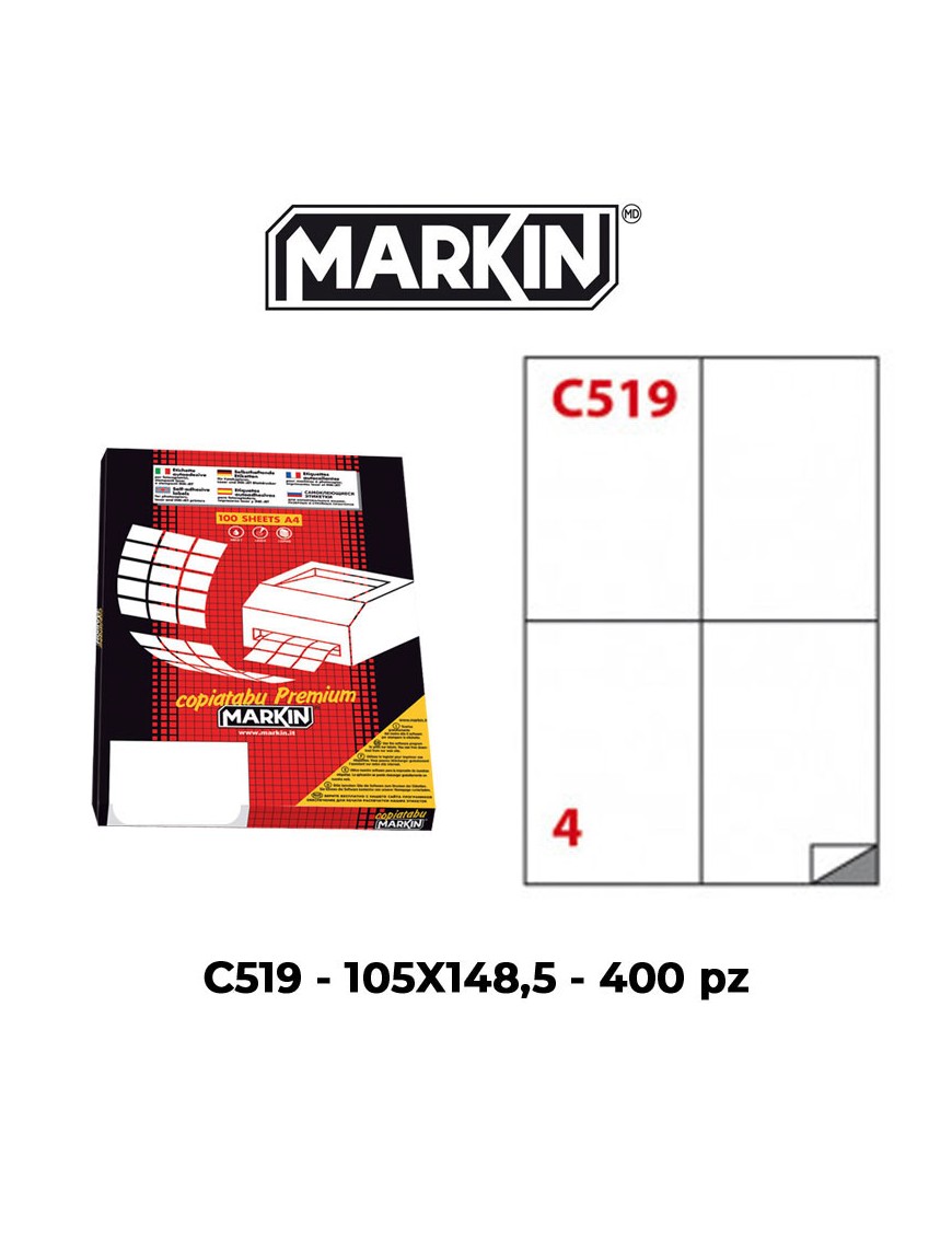 ETICHETTE ADESIVE MARKIN C519 105X148,5 MM FORM A4 FOGLIO 100
