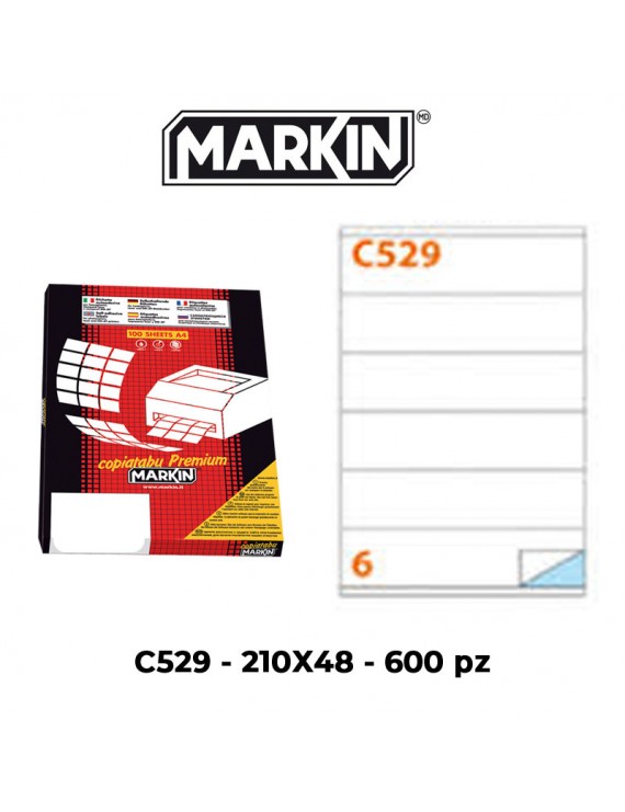 ETICHETTE ADESIVE MARKIN C529 210X48 MM FORM A4 FOGLIO 100