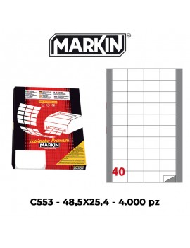 ETICHETTE ADESIVE MARKIN C553 48,5X25,4 MM FORM A4 FOGLIO 100