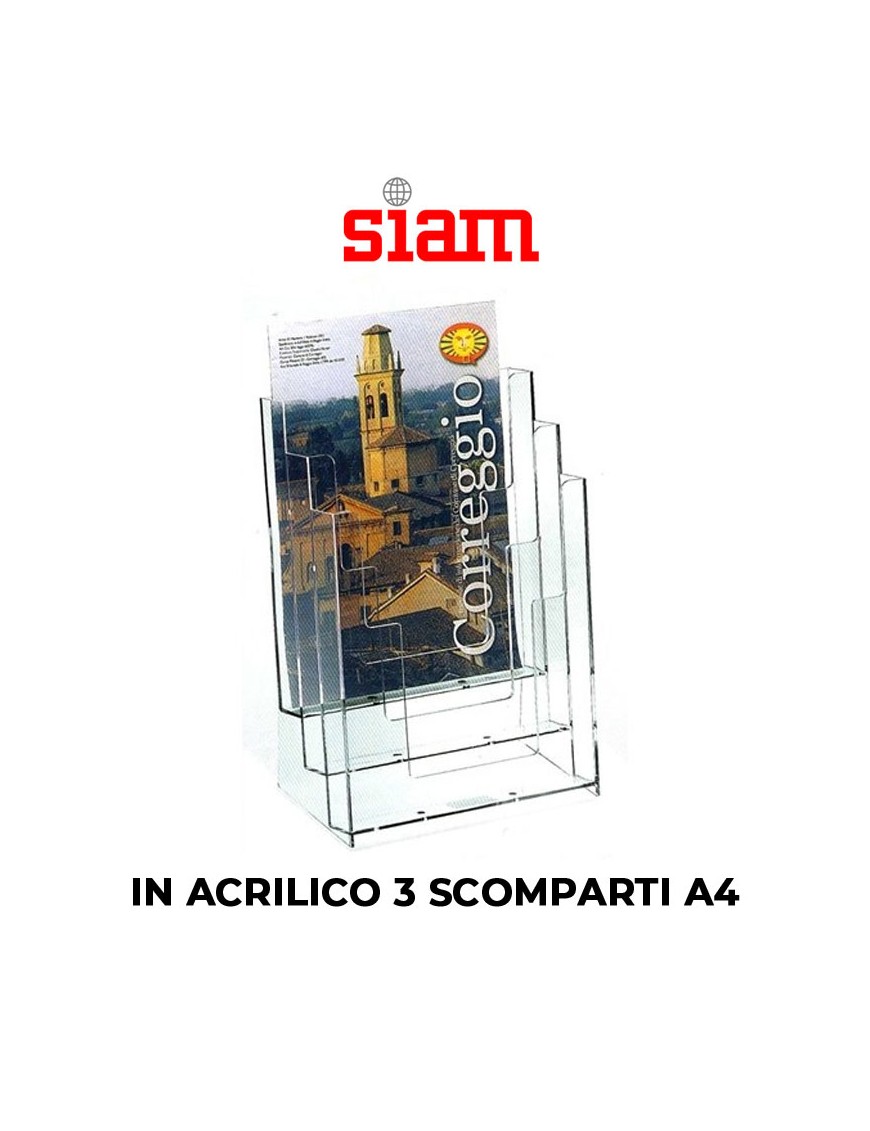 PORTADEPLIANT SIAM A4 3 SCOMPARTI IN ACRILICO ART.77301