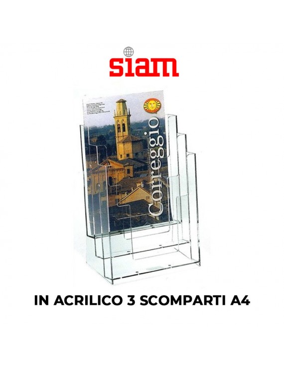 PORTADEPLIANT SIAM A4 3 SCOMPARTI IN ACRILICO ART.77301