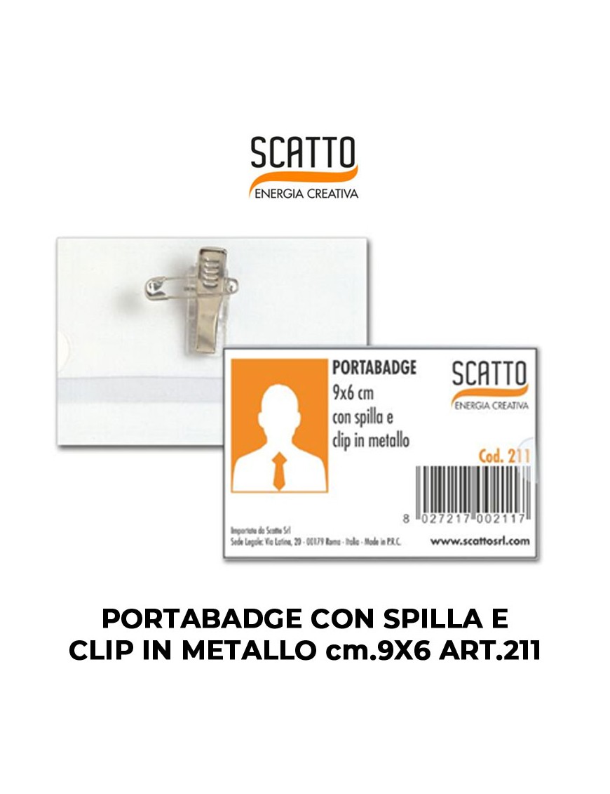 PORTABADGE SCATTO CON SPILLA E CLIP IN METALLO cm.9X6 ART.211