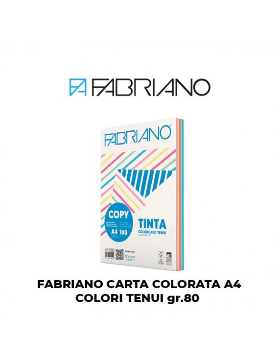 FABRIANO CARTA COLORATA ASSORTITA A4 COLORI TENUI GR.80 FG.250