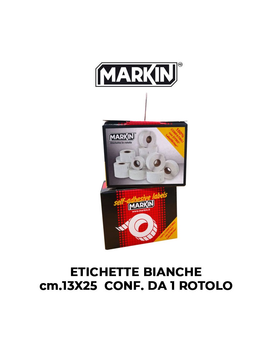 ETICHETTE MARKIN BIANCHE cm.13X25  CONF. DA 1 ROTOLO ART.X500722530