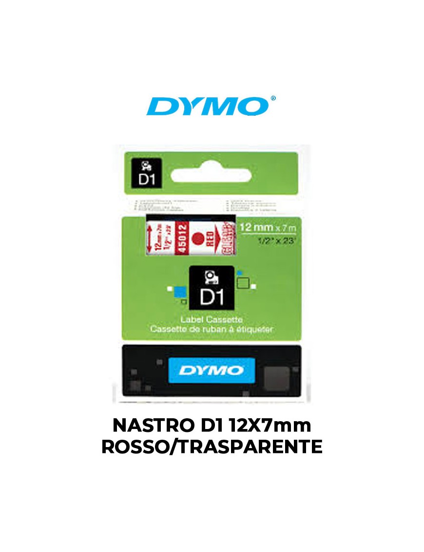 NASTRO DYMO D1 12mmX7m ROSSO/TRASPARENTE ART.S0720520